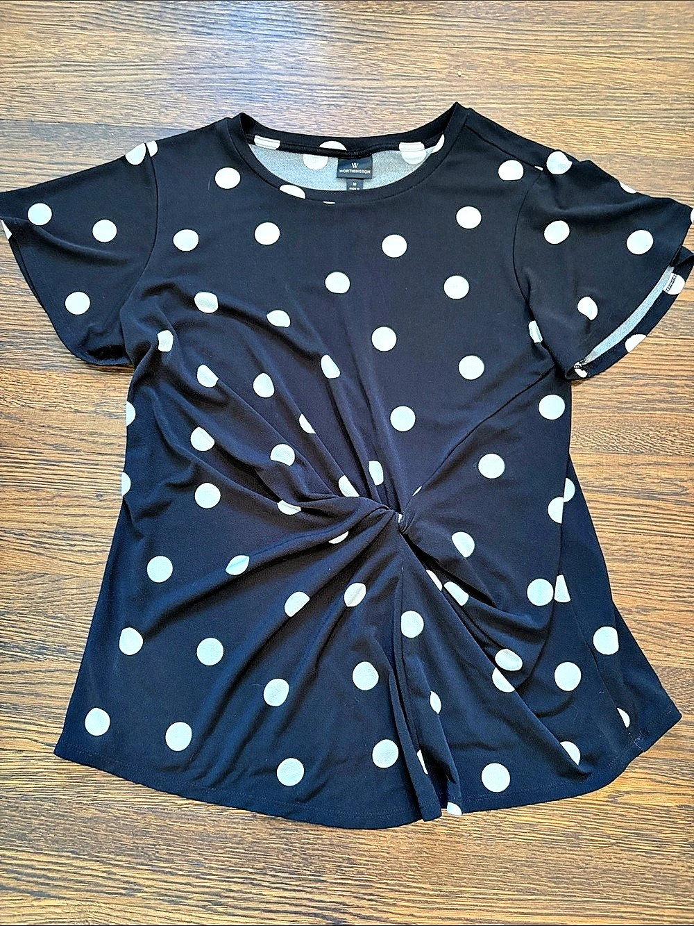 Worthington Polka Dot Knot Front Top in Black & White Size Medium